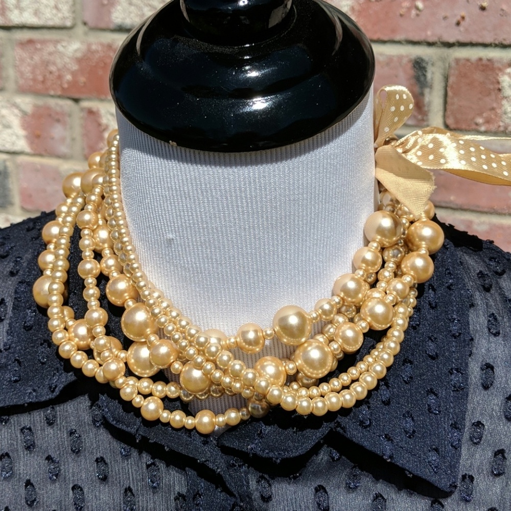 6 strand beaded necklace, removable bow